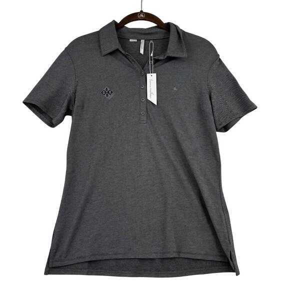 Travis Mathew Featherweight Polo Shirt Womens Size M Heather Black Short Sleeve - Picture 1 of 12